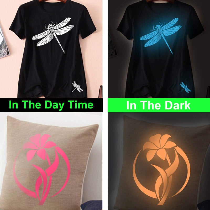 KISSWILL Glow in The Dark Heat Transfer Vinyl - 8 Pack 12" X 10" Assorted Colors Neon Iron on Vinyl That Improved The Backing Film with Stickiness for T-Shirts DIY Projects - Image 5
